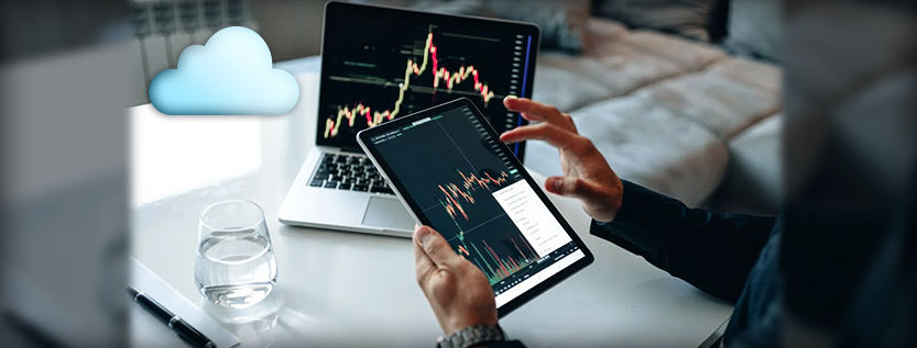 Wealth management firm owner reviewing statistics on a cloud-secured device.