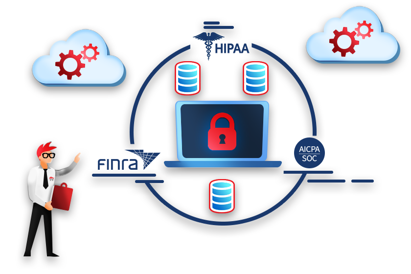 A managed IT service provider technician auditing business operations for data compliance standards.