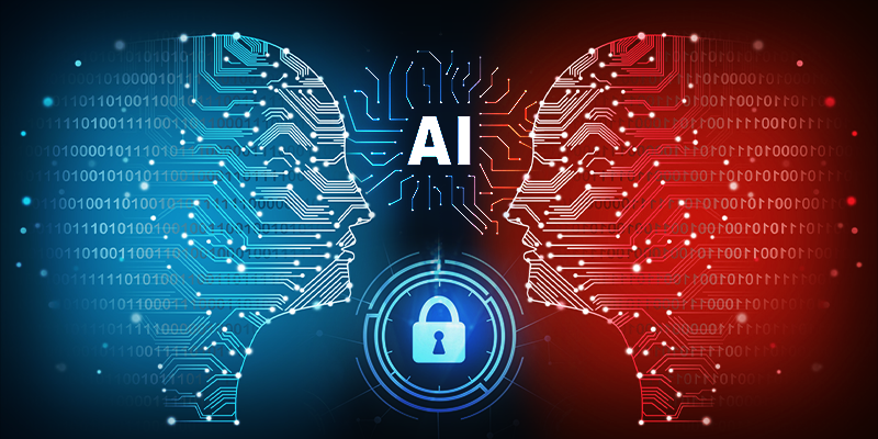 An AI being used for security combatting an AI being used by cybercriminals to protect sensitive business data.