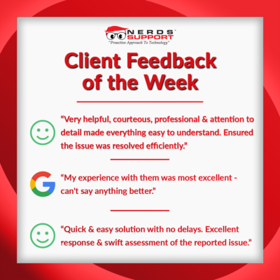Nerds Support's clients say we're very helpful, courteous, professional and have an attention to detail which makes everything very easy to understand.